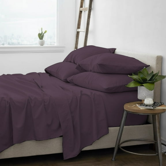 Premium Home Collection Microfiber Soft Cooling Bed Sheet Set - 6 Piece, King, Egg Plant