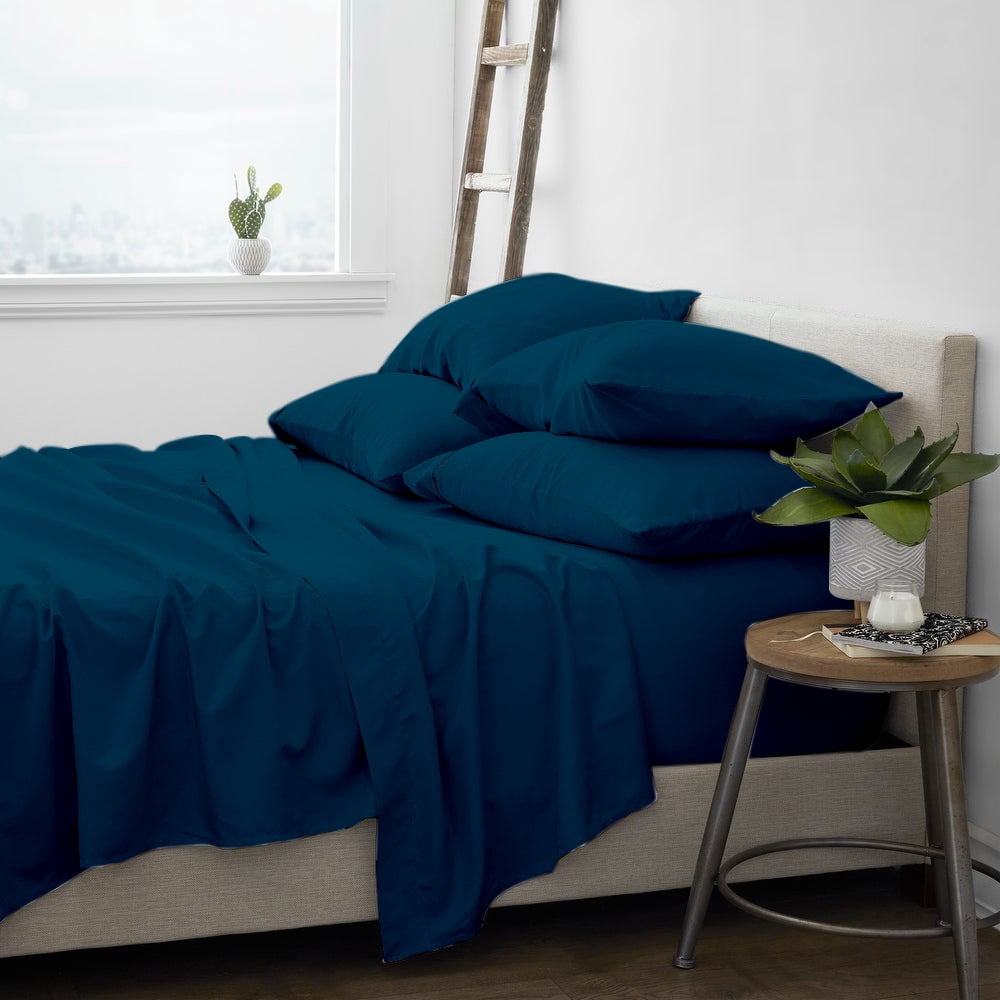 Premium Home Collection Microfiber Soft Cooling Bed Sheet Set - 6 Piece, King, Navy