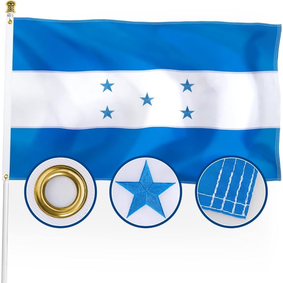 Premium Honduras Flag 3x5 ft Outdoor, Large Double Sided Heavy Duty 210D Nylon Embroidered Star Honduran Country Flag, Longest Lasting Decoration with Brass Grommets, Bandera de Honduras