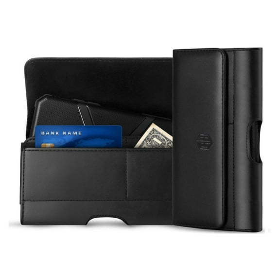 Premium Horizontal Case, Leather Pouch w/ Credit Card Slot Compatible w/ iPhone 8 Plus, 7 Plus (5.5'') iPhone XR iPhone 11 Large Pouch Holster Belt Clip-Fits iPhone with Lifeproof Waterproof/Otterbox