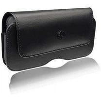 Premium Horizontal Leather Cell Phone Belt Pouch, Compatible WITH 6.5" to 7" PHONE or CASE Holster Clip fits Otterbox Defender Case/Battery Case/EXTRA Big Case On (X-Large)