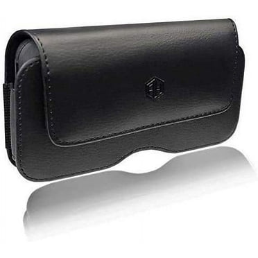 Premium Horizontal Leather Cell Phone Belt Pouch, Compatible WITH 6.5" to 7" PHONE or CASE Holster Clip fits Otterbox Defender Case/Battery Case/EXTRA Big Case On (X-Large)