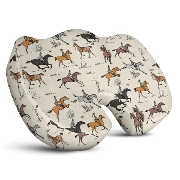 Premium Horse Pattern Memory Foam Seat Cushion Ergonomic Chair Pad for Office Chair, Car, Airplane & Bleachers Sciatica, Tailbone Hip & Back Pain Relief - Chair Cushion for Long Office Workers.