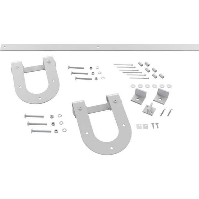 Premium Horseshoe Barn Door Hardware Set W/ 7' Track For 1 3/4" Doors, Rocket White