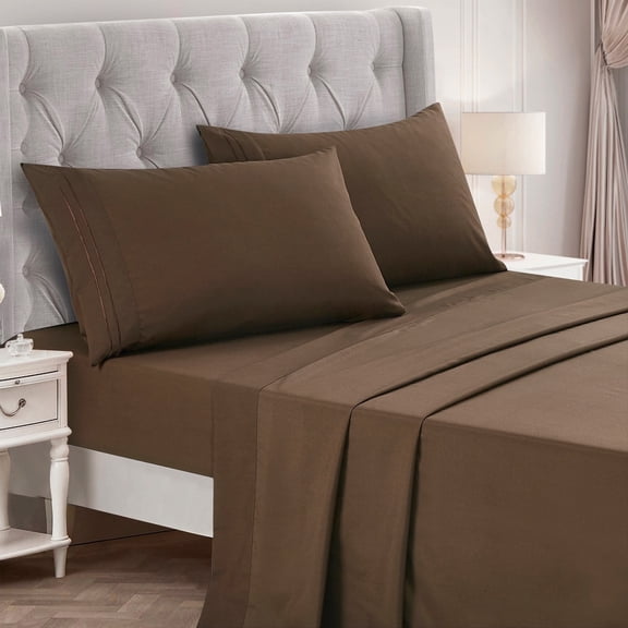 Premium Hotel Style Bed Sheets Rich and Soft Hand, Breathable, and Cooling Resistant to Wrinkle, Shrinkage, Fade, and Stain Easy Care (Brown, Full)