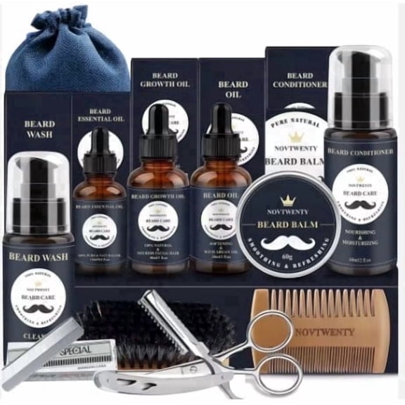 Beard Kit, Beard Growth Kit for Men Gifts, Includes Beard Balm Beard Massager 60ml Beard Conditioner 30ml/1.Oz Natural Beard Oil Travel Bag Beard Scissor Beard Comb Beard Brush, 13 Piece