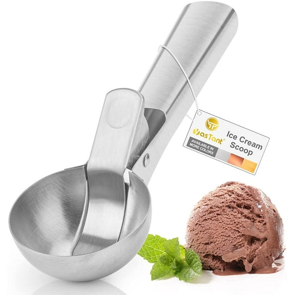 Premium Ice Cream Scoop with Trigger Ice Cream Scooper Stainless Steel, Heavy Duty Metal Icecream Scoop Spoon Dishwasher Safe, Perfect for Frozen Yogurt, Gelatos, Sundaes, Large Silver