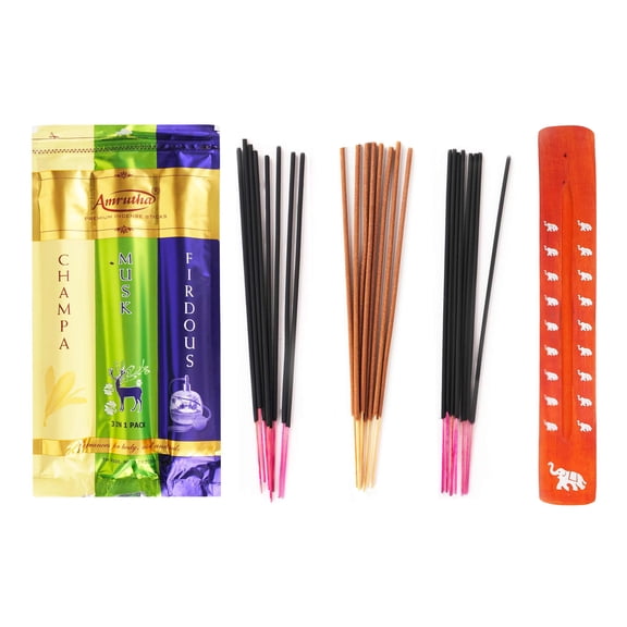 Premium Incense Sticks Set of 3 Fragrances Pack - Made up of Natural Organic Ingredients - Firdous, Champa, Musk Melon, 25 Sticks Each Fragrance, 130g Total, Carbon Free by Hashcart
