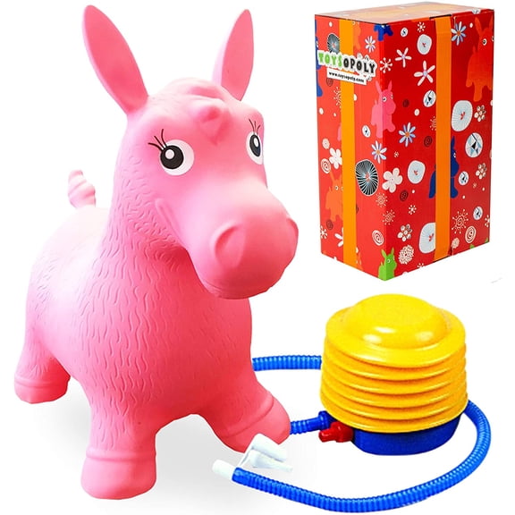 Premium Inflatable Horse Hopper - Best Animal Bouncer Ride-On Toy for Kids, Boys, Girls and Children 2, 3, 4, 5. Play Hopping Toys. Free Foot Pump + Gift Box (Pink)