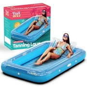 Poolsider Premium Inflatable Tanning Pool Lounger | XL Inflatable Tanning Bed for Adults - Clear Blue