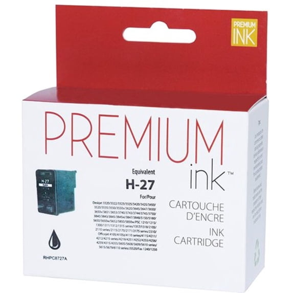Premium Ink Ink Cartridge, Remanufactured for Hewlett Packard C8727A / No. 27, Black, 280 Pages, 1 Pack