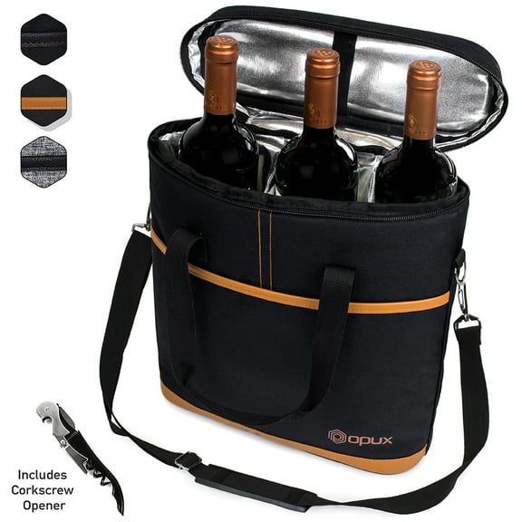 Premium Insulated Wine Carrier Bag by OPUX | Elegant Wine Carrying Tote, Extra Protection, Convenient, Durable Wine Bottle Carrier | Corkscrew Included