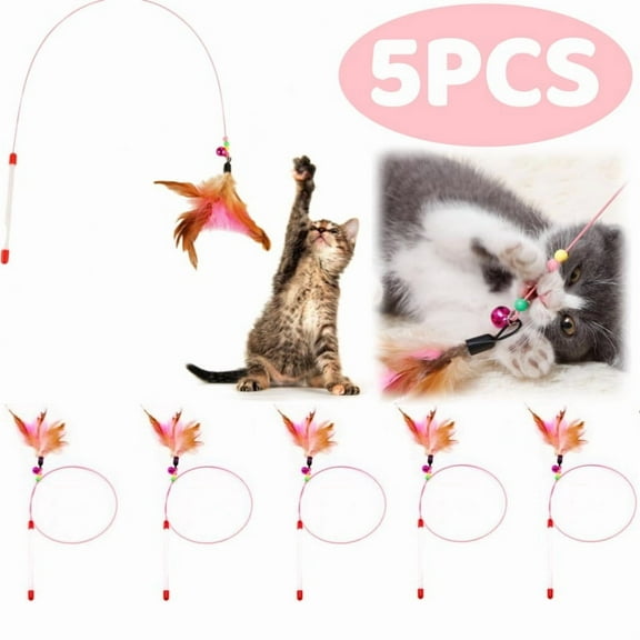 Premium Interactive Play Wand, 5-Pack Durable Teaser with Feathers for Feline Exercise & Enrichment