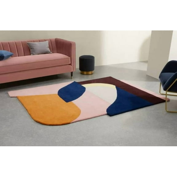 Premium Irregular Shaped Rug with Geometrical Patterns made with 100% New Zealand Wool Best Suites in your Living Area