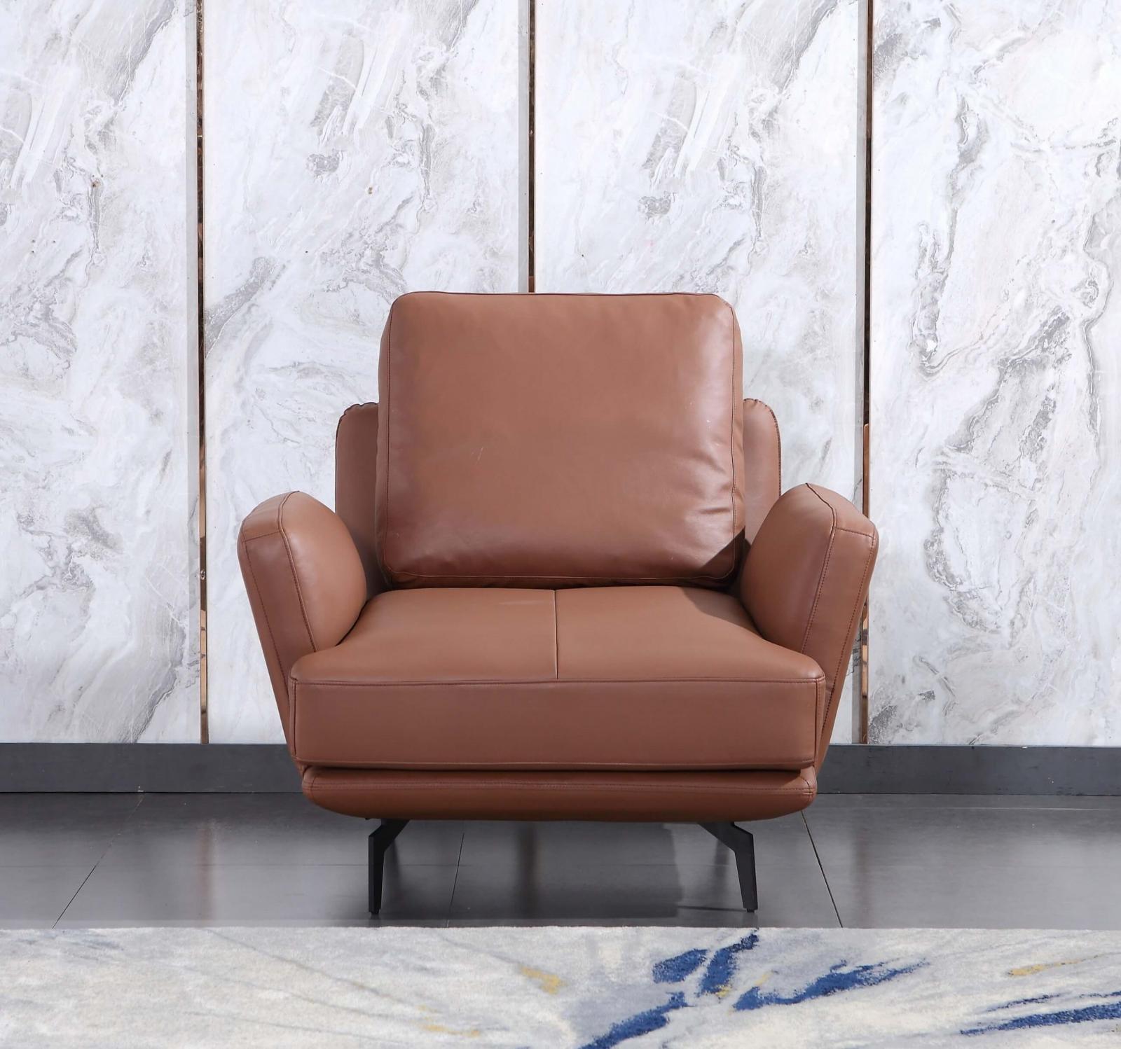 Premium Italian Leather Russet Brown TRATTO Arm Chair EUROPEAN FURNITURE Modern - image 1 of 3