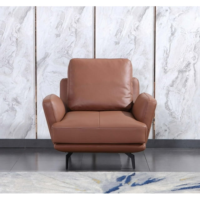 Premium Italian Leather Russet Brown TRATTO Arm Chair EUROPEAN FURNITURE Modern