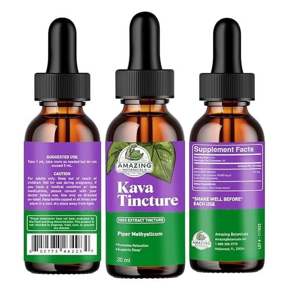 Premium Kava Kava Tincture - Herbal Supplement for Natural Calm & Relaxation - 70% Kavalactones Extract Tincture - High-Potency Blend - 30,000 mg - 1 FL oz/30ml