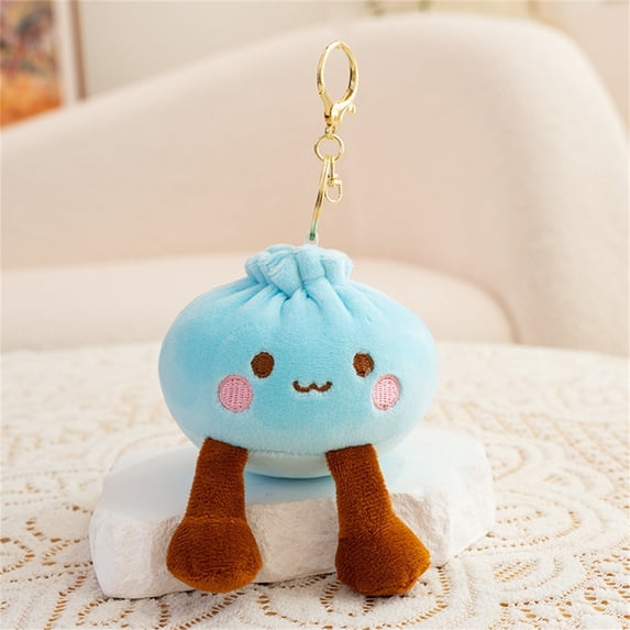 Premium Kawaii Steamed Bun Plush Bag Charm Soft Decorative Bao Zi Foodie Keychain for Backpacks and Purses Unique Collectible Gift Blue