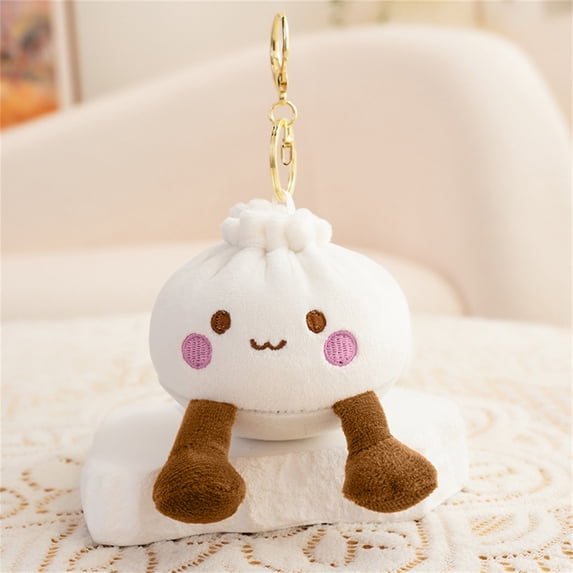 Premium Kawaii Steamed Bun Plush Bag Charm Soft Decorative Bao Zi Foodie Keychain for Backpacks and Purses Unique Collectible Gift White