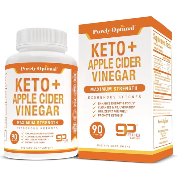 Purely Optimal Keto BHB & Apple Cider Vinegar Capsules - Exogenous Ketones Supplement with The Mother for Ketosis Support, Healthy Lifestyle & Overall Well-Being - 90 Capsules