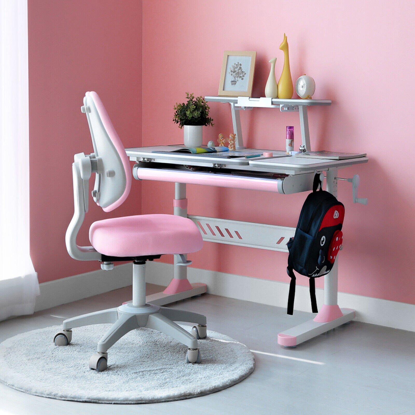 Legare Furniture Kids Room Complete Desk Set in Princess Pink and White, 43