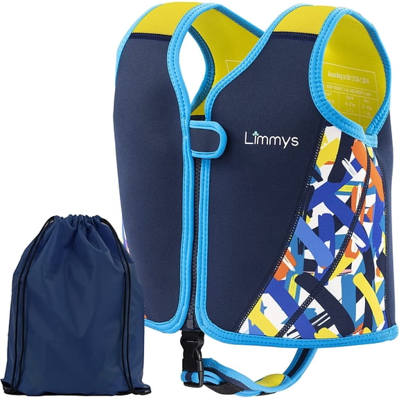 Premium Kids Swim Vest - Toddler Swim Jacket and Buoyancy Swimming Aid - Modern Design Swimming Vest for Boys, Girls and Babies - Drawstring Bag Included