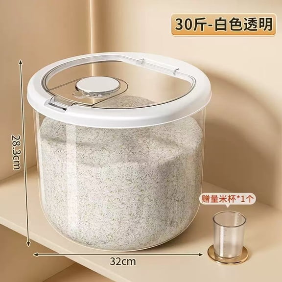 Premium Kitchen Grain Storage Bin with Insect-Proof Seal , Perfect for Rice, Wheat, Flour,Clear or ivory