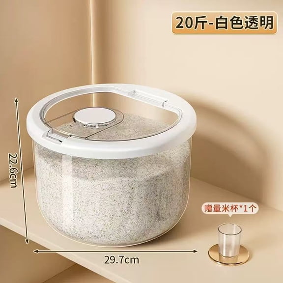 Premium Kitchen Grain Storage Bin with Insect-Proof Seal , Perfect for Rice, Wheat, Flour,Clear or ivory