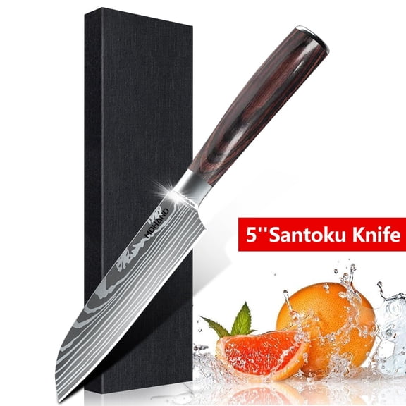 MDHAND 5 Inch Santoku Knife,Stainless Steel Kitchen Knife,Non-slip Ultra Sharp Cooking Knives with Ergonomic Handle