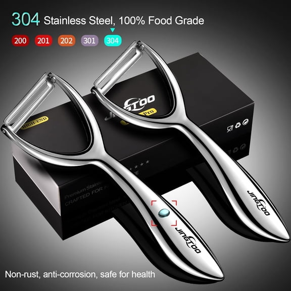 Premium Kitchen Tool Kit, Serrated Peeler + Plain Peeler + Garlic Press, Stainless Steel Ergonomic Handle 5-year Warranty