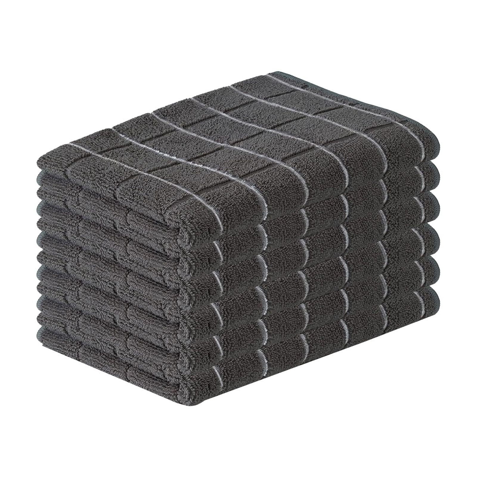 Premium Kitchen Towel and Dish Cloth Value Set: Highly Absorbent, Super Soft, Long-Lasting, Checked and Solid Hand Towels, Tea Towels, Bar Towels - 6 Pack(Black)