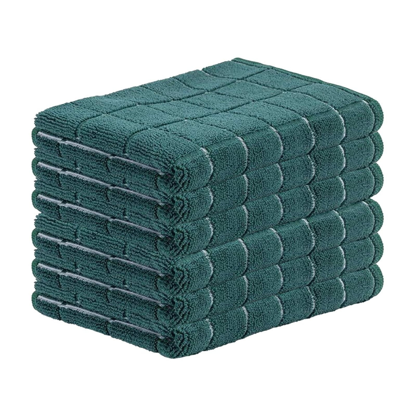 Premium Kitchen Towel and Dish Cloth Value Set: Highly Absorbent, Super Soft, Long-Lasting, Checked and Solid Hand Towels, Tea Towels, Bar Towels - 6 Pack(Green)