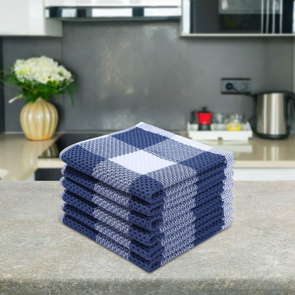 Premium Kitchen Towels (13”x 28”, 1 Pack) | Large Cotton Dish Towels | Flat & Terry Highly Absorbent Kitchen Linen Set | Blue with White