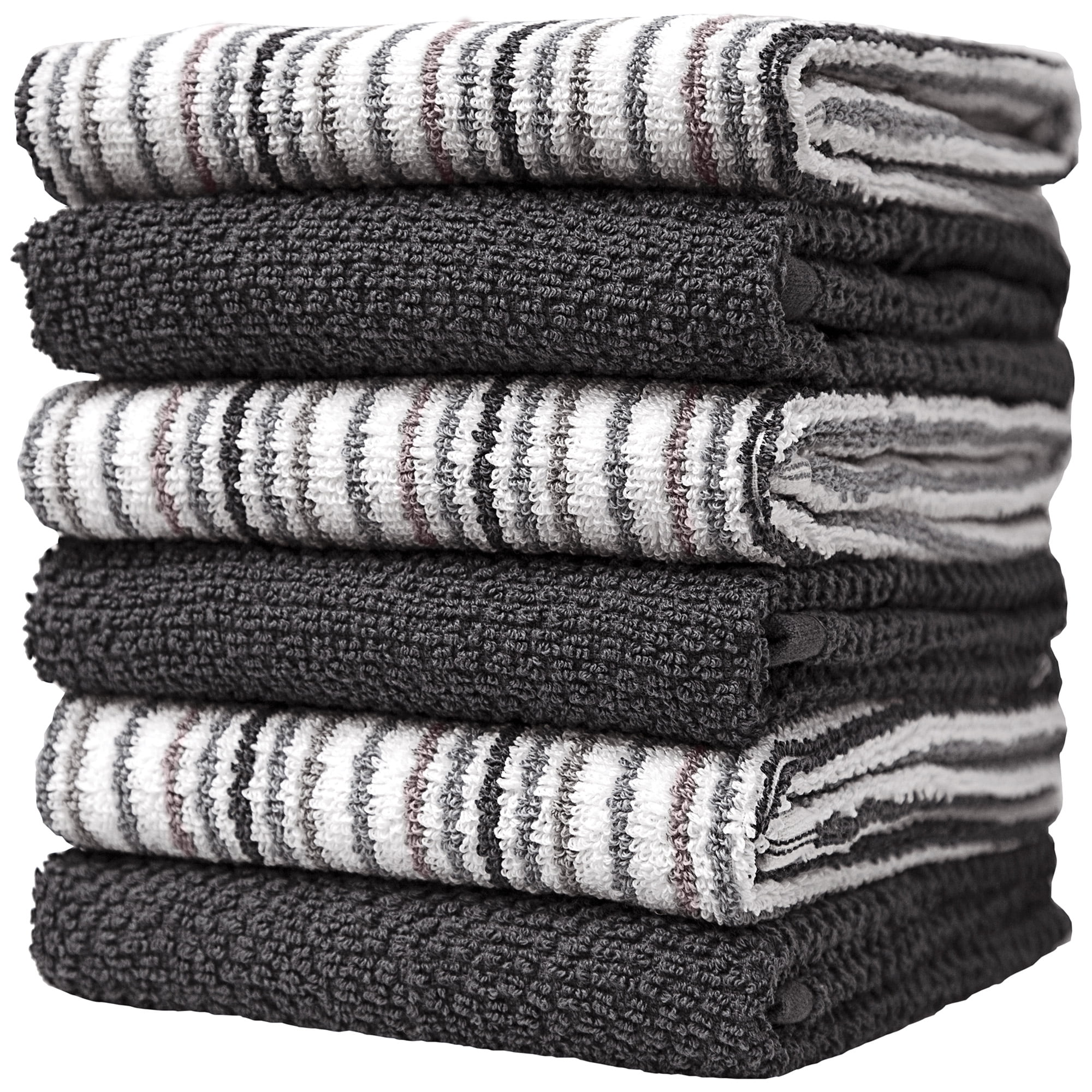 Black White Set of 4 Kitchen Dish Towels 20X30 Inch Extra Large Size Highly  Absorbent 100% Cotton Hand Towel with Mitered Corners Modern Stripes For