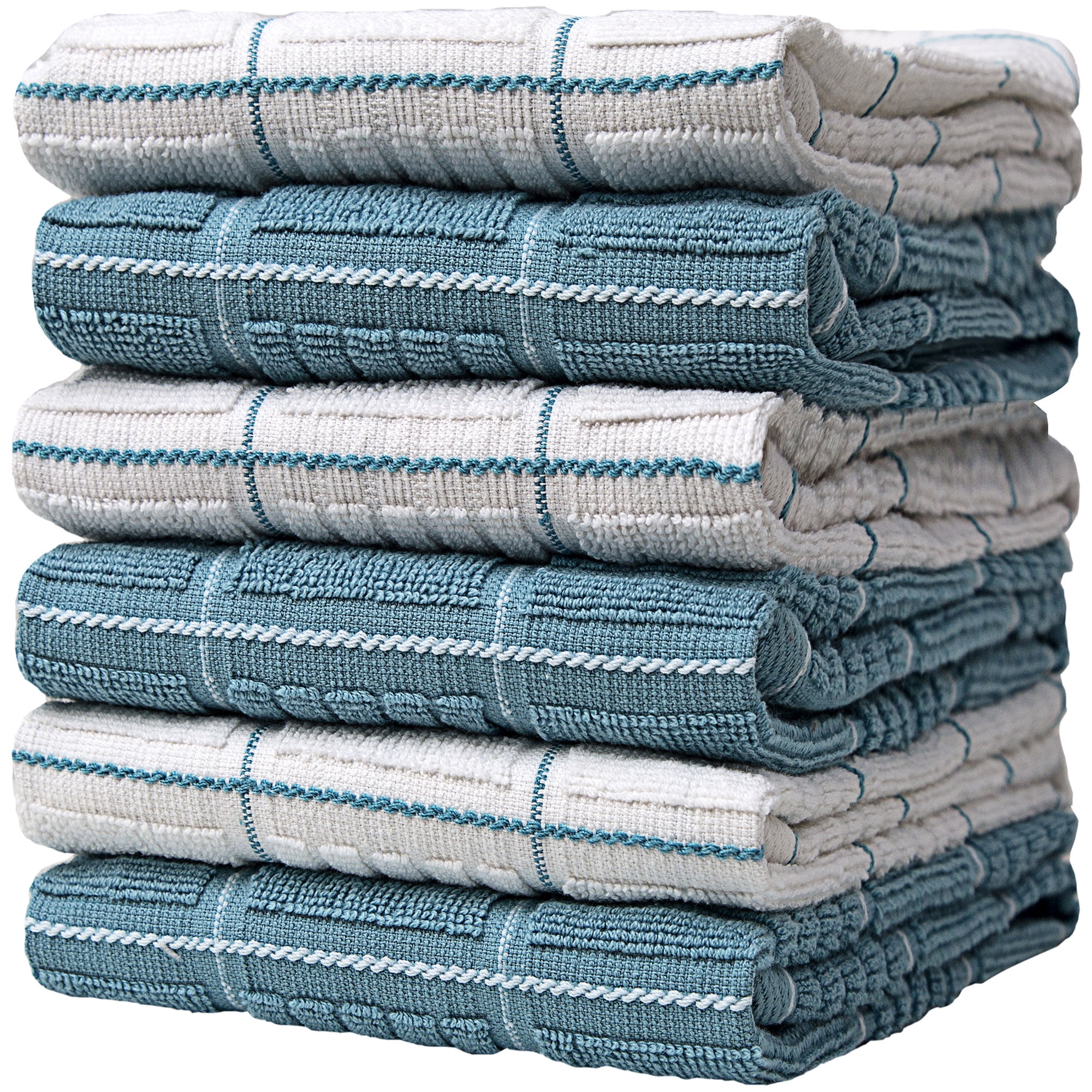 Premium Kitchen Towels (16”x 26”, 6 Pack) – Large Cotton Kitchen Hand Towels  – Window Pane Design – 435 GSM Highly Absorbent Tea Towels Set With Hanging  Loop – Aqua 