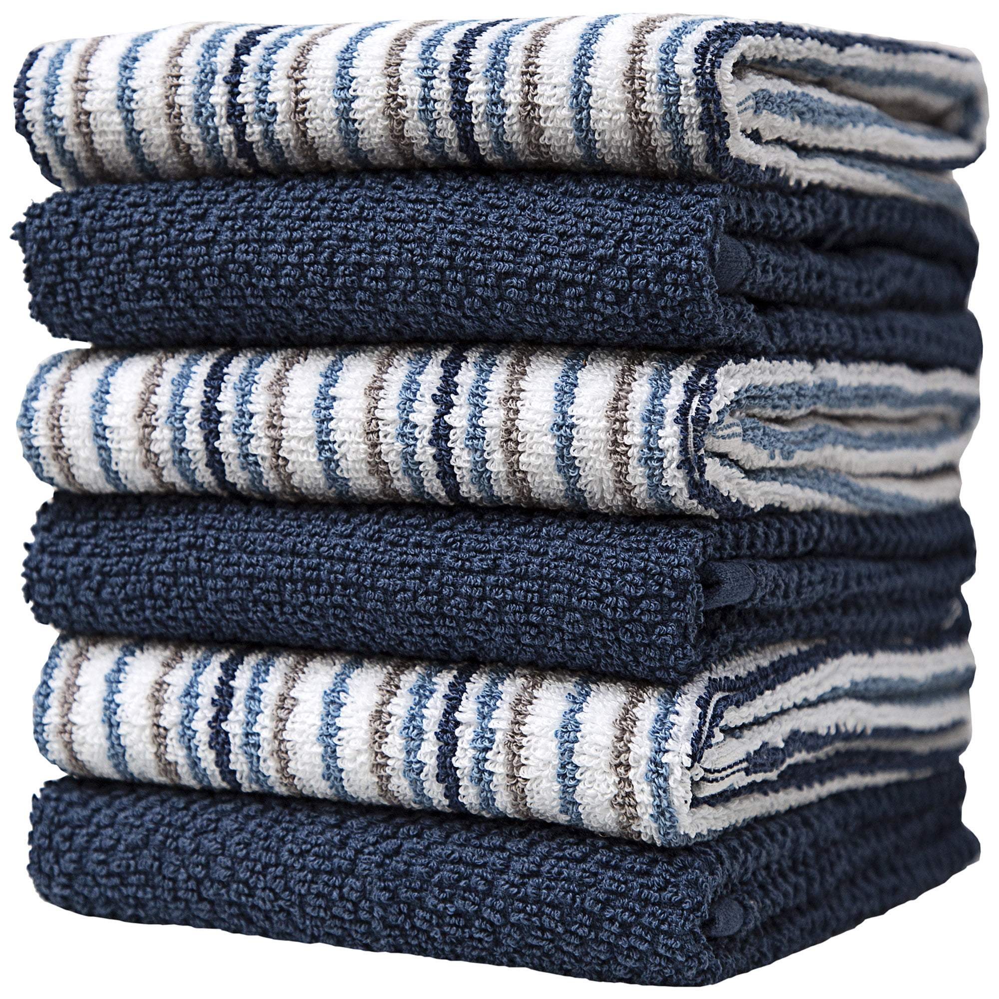Blue Cotton Popcorn Stripe Kitchen Towel Set, 16"x26", 6-Pack