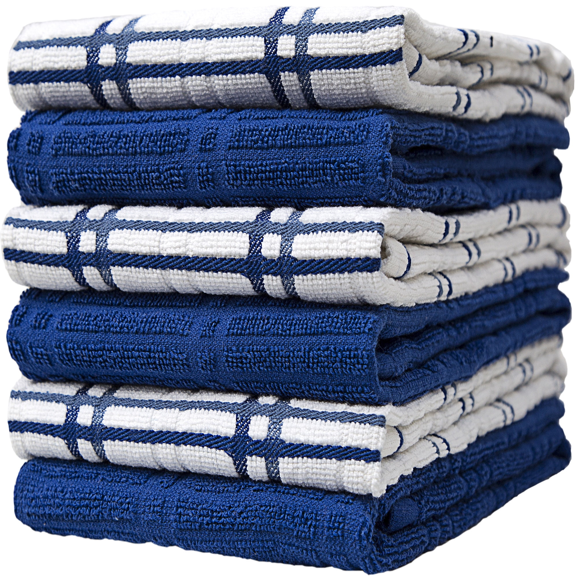 Choice 15 x 26 Blue-Striped 24 oz. Cotton Herringbone Kitchen Towel -  12/Pack