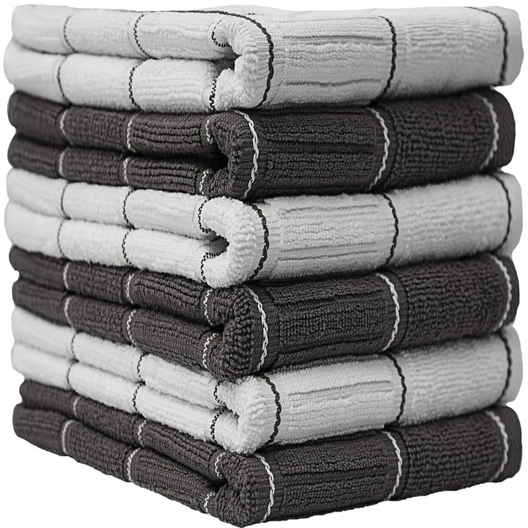 6 Pack Premium Large Cotton Kitchen Towels 16x26 Grey Window Pane 435 GSM Absorbent Hanging Loop Walmart