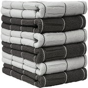 Premium Kitchen Towels (16x 26, 6 Pack) Large Cotton Kitchen Hand Towels Window Pane Design 435 GSM Highly Absorbent Tea Towels Set With Hanging Loop Grey
