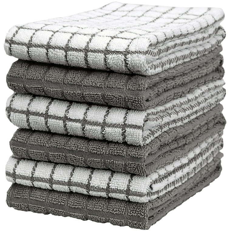 100% Ring Spun Kitchen Towels Rugged Grey Pack of 6 -15 x 25 Inches, Cotton  Super Absorbent and Soft Dish Towels, Tea Towels and Bar Towels
