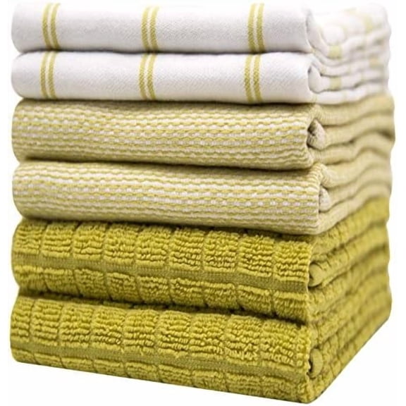 Premium Kitchen Towels (20”x 28”, 6 Pack) | Large Cotton Dish Towels | Flat & Terry Highly Absorbent Kitchen Linen Set with Hanging Loop | Lime Green Check