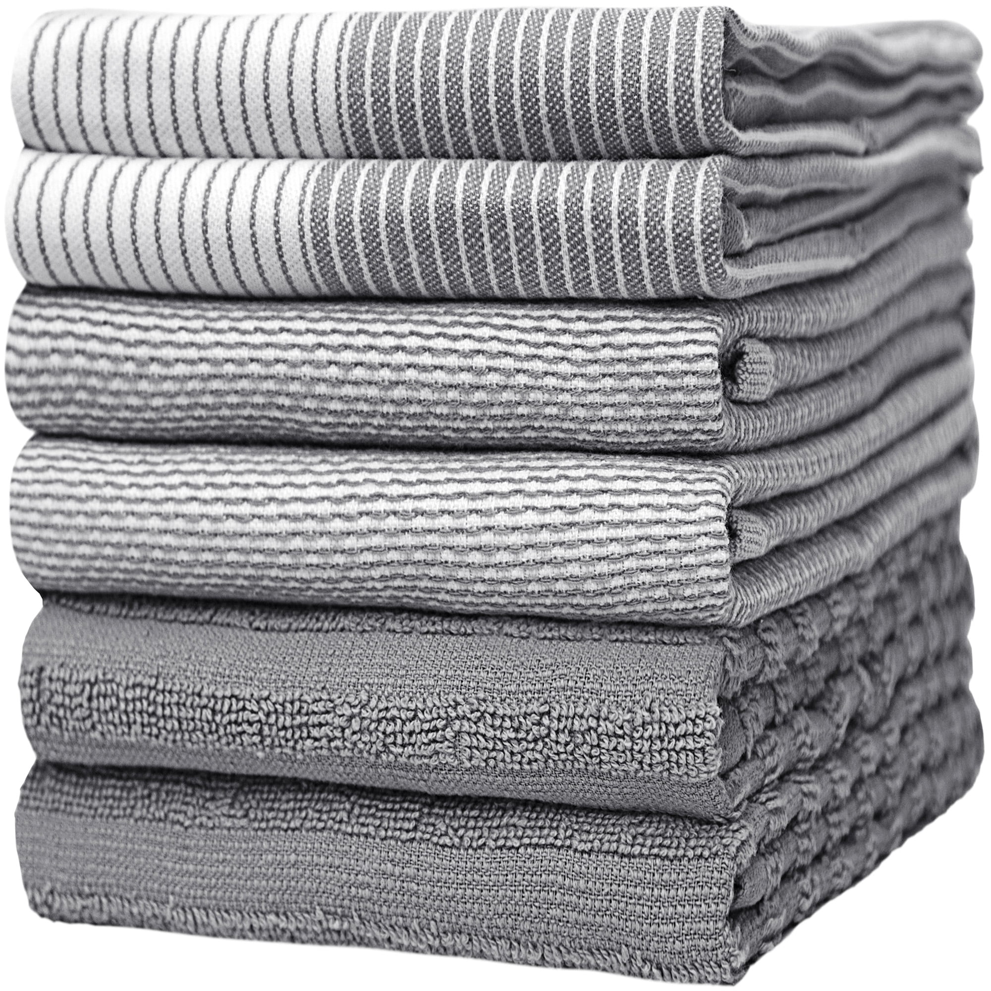 Heavy Duty Oversized Kitchen Towels & Dishcloth (Set of 6 Charcoal 18x28)  Highly Absorbent, Professional Grade Cotton Tea Towels for Everyday Cooking