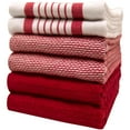 thumbnail image 1 of Premium Kitchen Towels (20”x 28”, 6 Pack) – Large Cotton Kitchen Hand Towels – Striped Flat & Terry Towel – Highly Absorbent Tea Towels Set with Hanging Loop – Red, 1 of 6