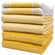 Premium Kitchen Towels 20 x 28 , 6 Pack   Large Cotton Kitchen Hand Towels   Vintage Striped Flat & Terry Towel   Highly Absorbent Tea Towels Set with Hanging Loop   Yellow
