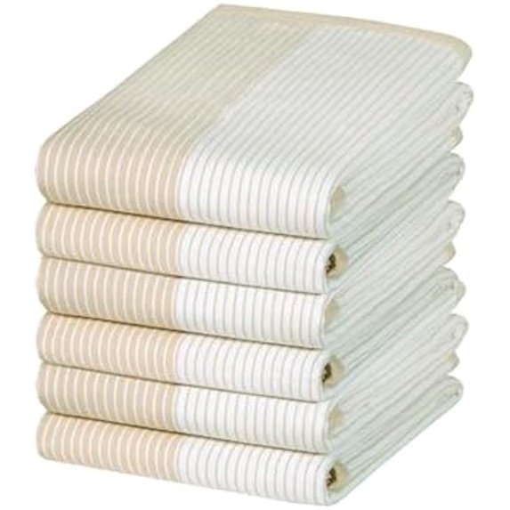 Premium Kitchen Towels (20”x 28”, 6 Pack) | Yarn Dyed Flat Woven Stripe Kitchen Towel Set| 238 GSM | Highly Absorbent with Hanging Loop | Tan