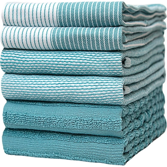 Premium Kitchen Towels (20”x 28”, 6 Pack) | Large Cotton Dish Towels | Flat & Terry Highly Absoh Hangi Aqua | 20"x 28", 6 Pack, Large, Cotton, Hand, Dish, Flat, Tea Set, Aqua