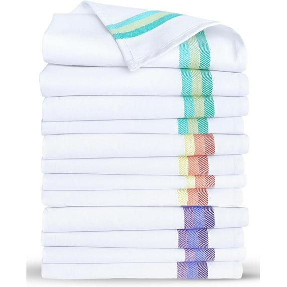 Premium Kitchen Towels (28"x20" - Pack of 12) 100% Natural Cotton Large Dish Towels | Kitchen Dish Towels with Hanging Loop, Reusable, Lint Free
