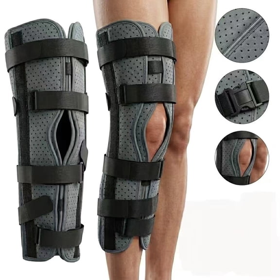 Premium Knee Immobilizer Brace - Full Leg Support for Post-Op Recovery Adjustable Orthopedic Splint with Breathable Perforated Fabric for Stable Knee Support(M)