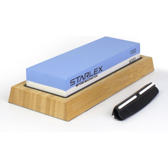 Premium Knife Sharpening Stone Set | Dual Grit Whetstone (1000/6000), Bamboo Base, Non-slip Rubber Base, Angle Guide | Perfect for Kitchen, Chef & Hunting Knives