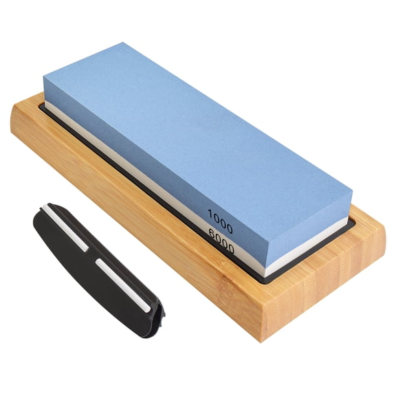 Premium Knife Sharpening StoneWhetstone 1000/6000 Grit with Non-Slip Rubber Bamboo Base and Angle Guide for Kitchen, Hunting and Pocket Knives